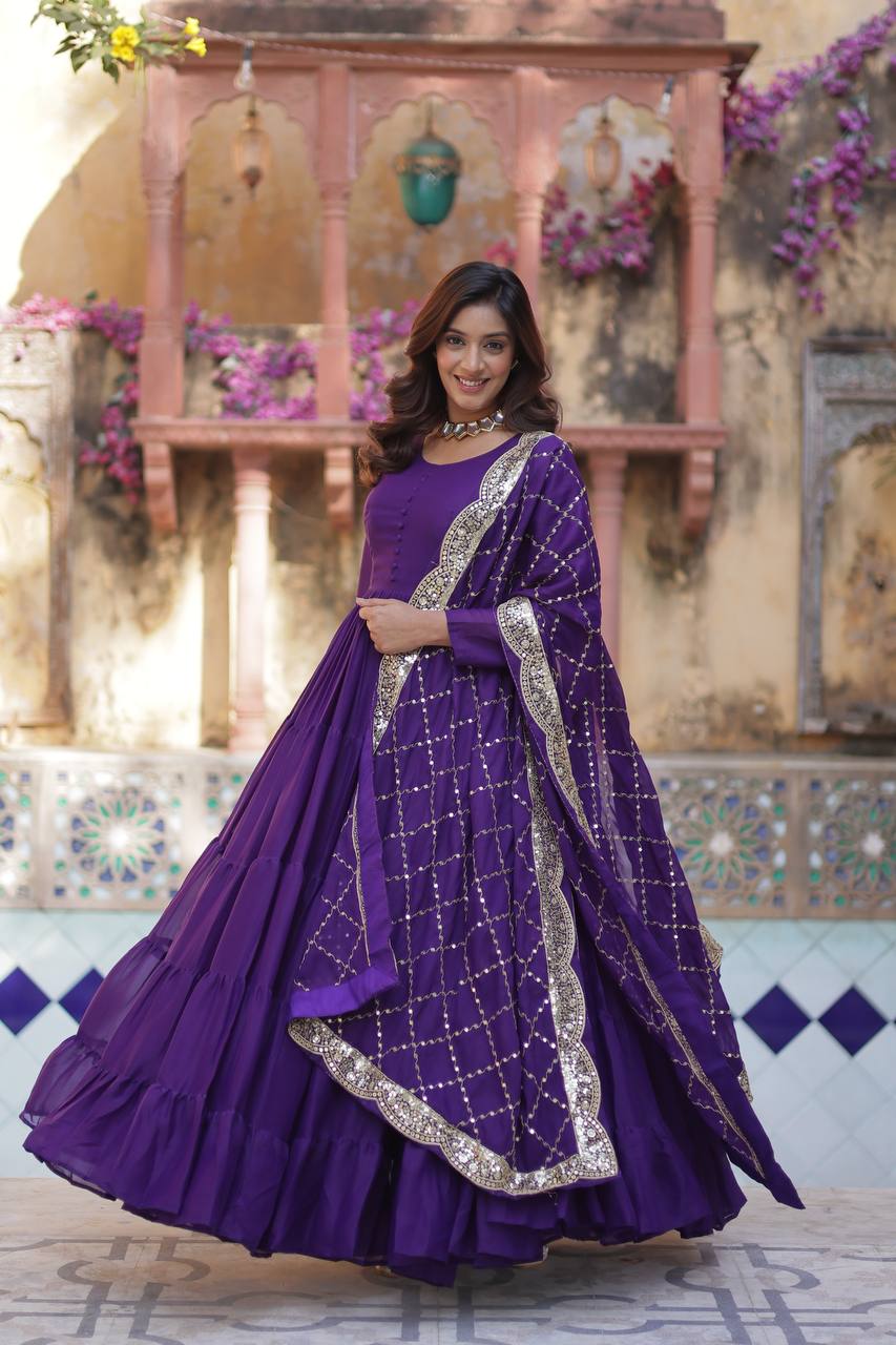 Purple Star Georgette Wedding Gown