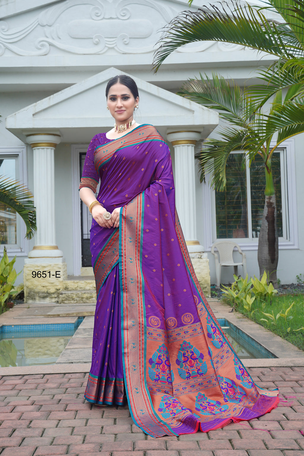 Purple classical design soft silk Paithani saree