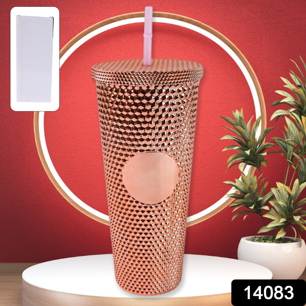 Studded plastic double walled cold cup tumbler with straw lid for iced coffee