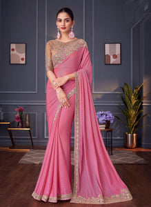 Rainbow Shimmer Designer Saree in Light Pink | TRENDBUY