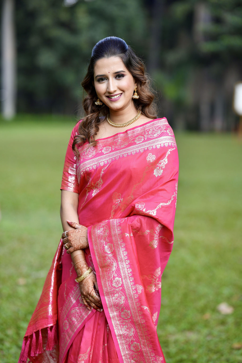 Rani Pink Pure Banarasi Soft Silk Saree