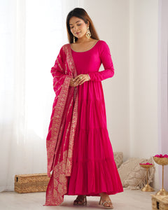 Rani Pink Roman Silk Chanderi Anarkali Gown | TRENDBUY