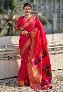 Rani Pink Silk Vitthala Paithani | TRENDBUY