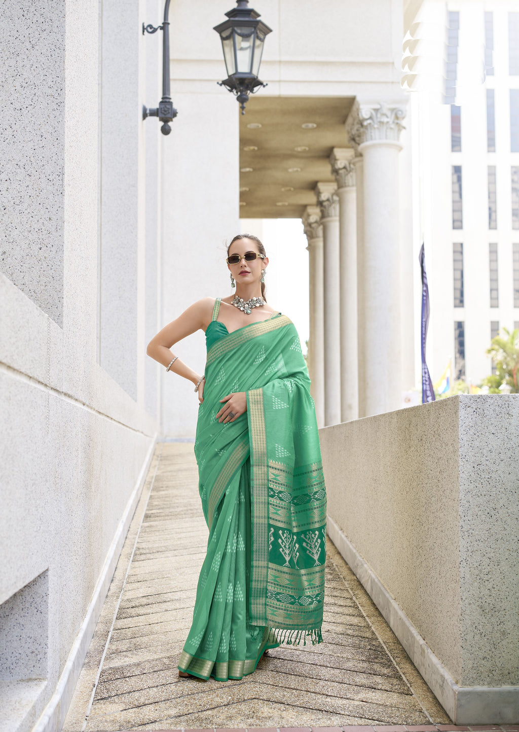 Elegant Rayon Silk Ikkat Design Party wear Saree