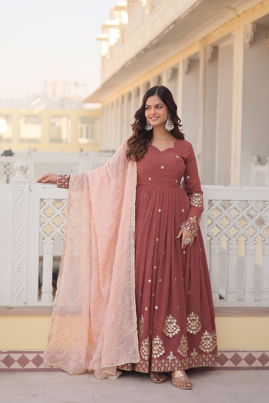 Luxurious Ready to Wear Fancy V-Neck Evening Gown, featuring shimmering fabric and an elegant silhouette.
