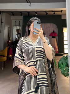 Premium Handcrafted Viscose Zari Border Kaftan - Elegant Ready-to-Wear Festive Party Dress