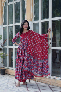 Red Color Printed Pure Cotton Three Piece Kurti Suit | TRENDBUY