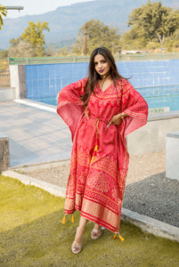 Red Color Pure Gajji Silk Kaftan -Bandhani Prints | TRENDBUY