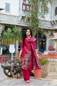 Red Roman Silk Readymade Ladies Salwar Dress | TRENDBUY