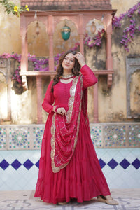 Red Wedding Wear Star Georgette Gown | TRENDBUY