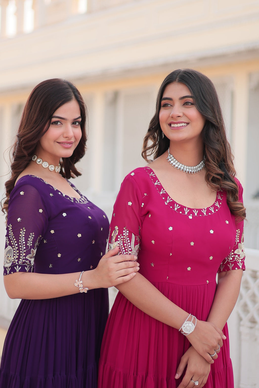 Stylish round neck trending partywear gown for women, perfect for evening events