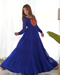 Royalblue Navratri Special Lehariya Printed Anarkali Gown | TRENDBUY