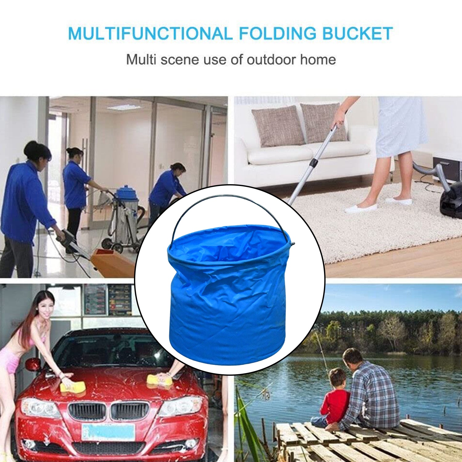17965 Folding Bucket Portable Round Bucket Simple Bucket With Handle Multi-functional For Outdoor Use Fishing Car Washing Cleaning Disaster Prevention Portable Lightweight Durable (1 Pc Mix Color)