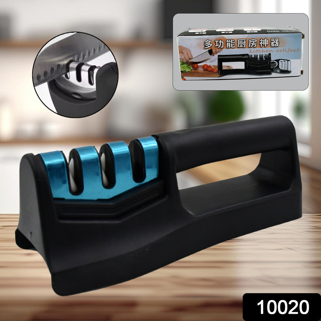 9in1 handheld knife sharpener, vegetable chopper & fish scale remover for kitchen, pocket, serrated knives.