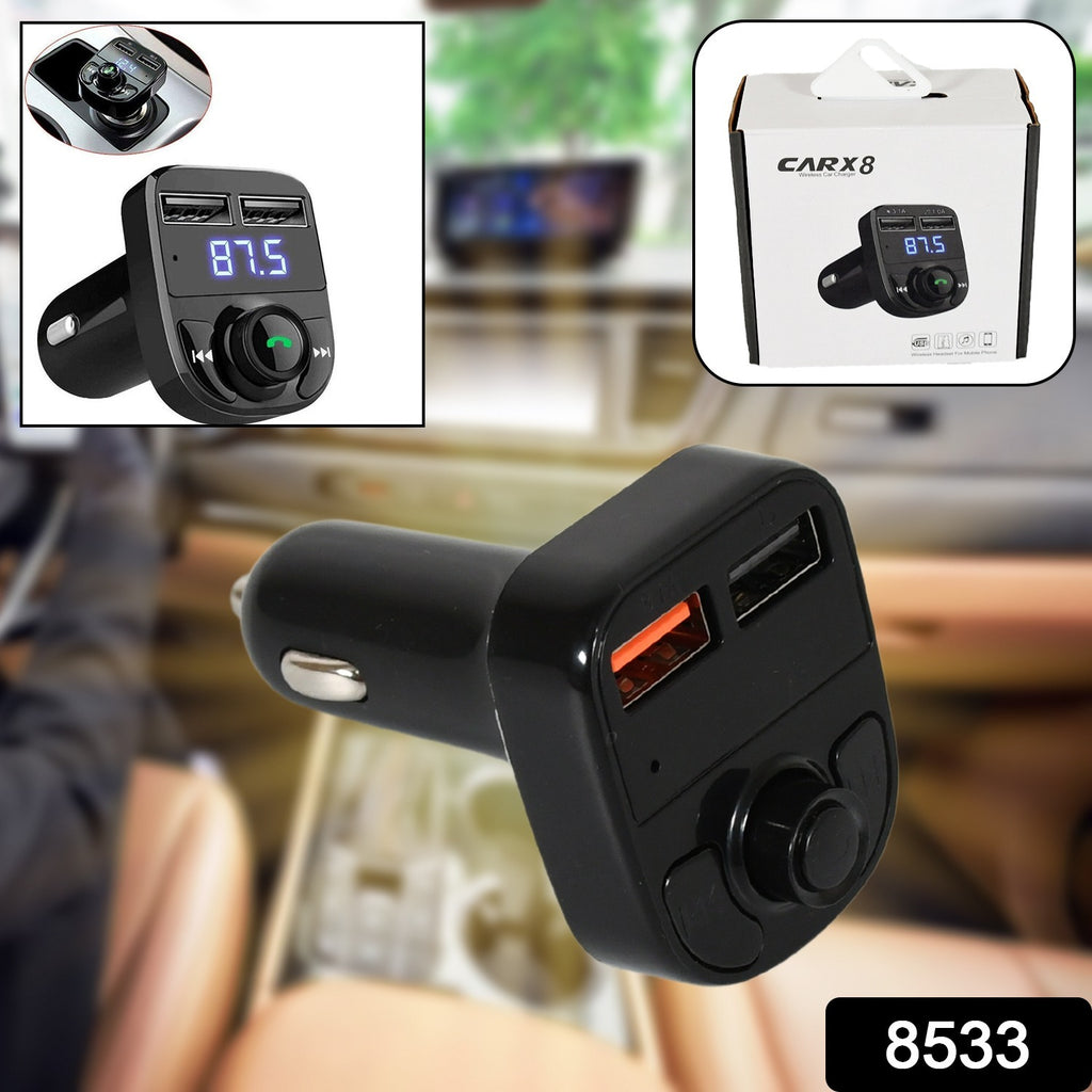 Car-x8 Bluetooth FM Transmitter with dual USB 3.1A fast charger for hands-free calls & music player