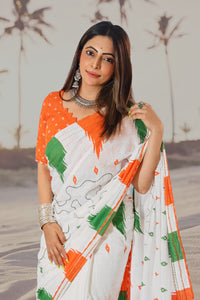 Premium Tiranga Linen Saree with Digital Print for Independence Day