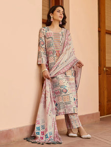 ST-REHA Designer Cotton Kurti Set with Printed Pant & Chanderi Dupatta - TRENDBUY