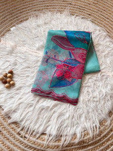 Saawariya Sky Pink Floral Print Organza Saree | TRENDBUY