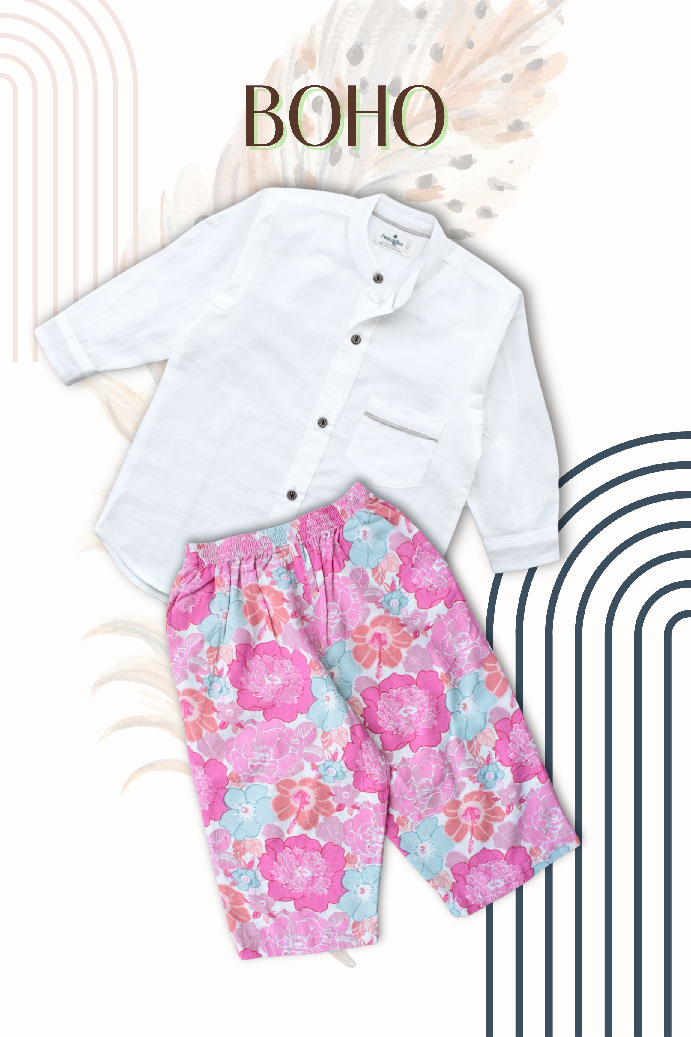 Girls Boho Resort Wear Set - White Without Hat