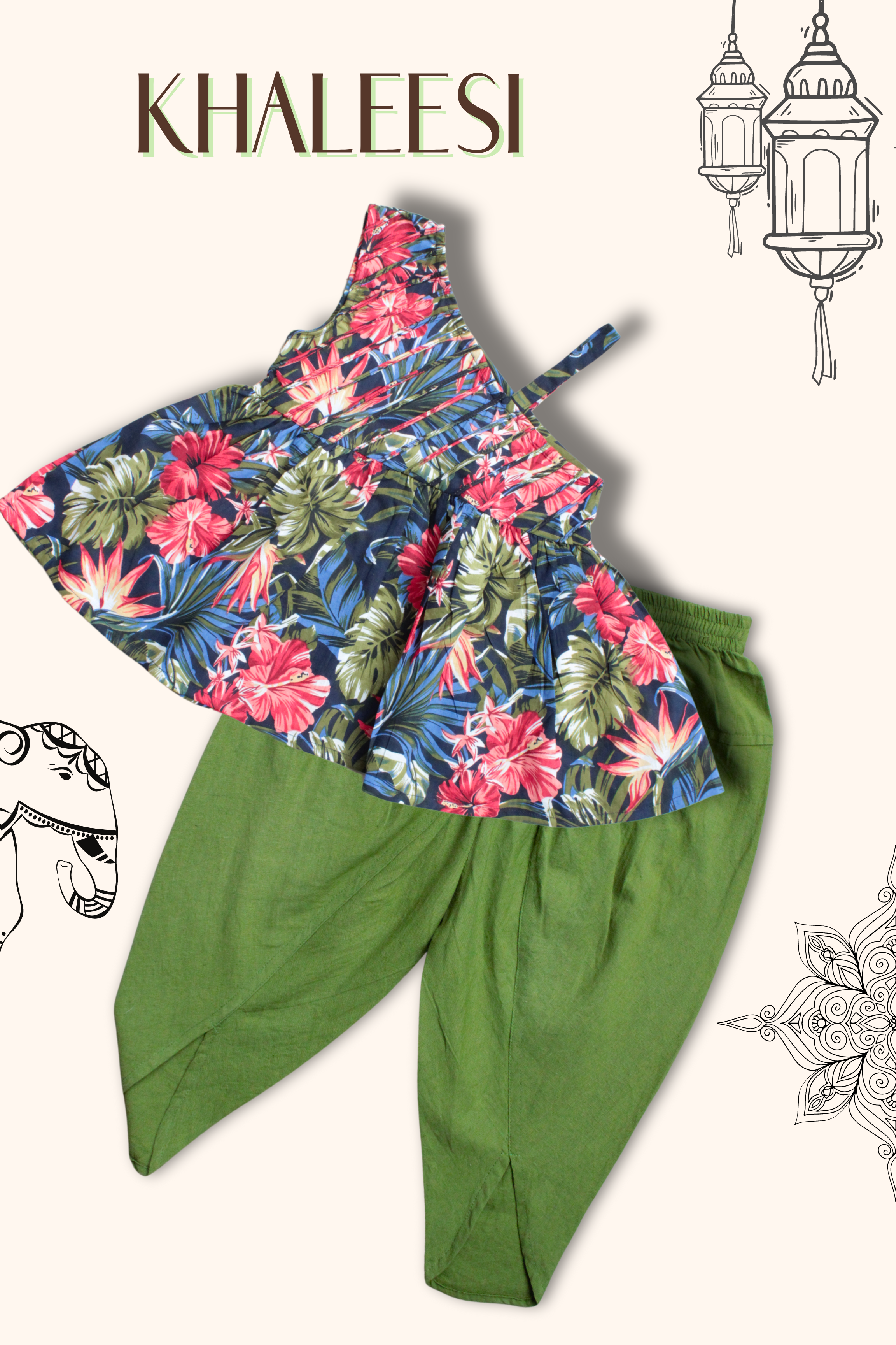 Girls Khaleesi Pure Cotton Ethnic Clothing set - Green Green