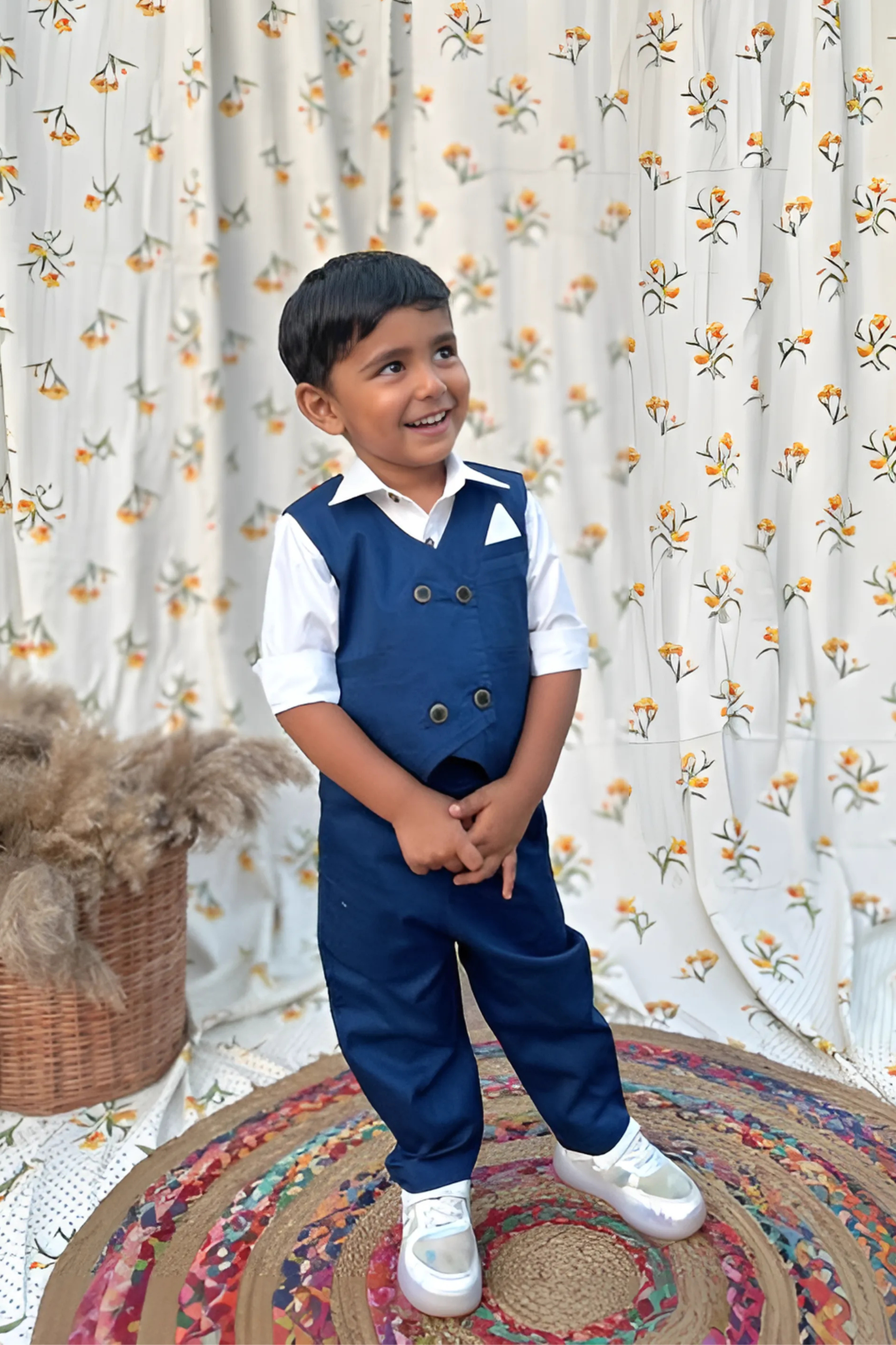 Boys Celebration Premium Cotton 3-piece set with waist coat Blue