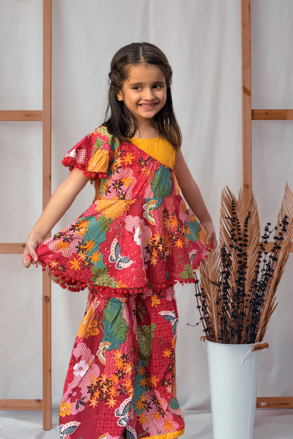 Girls' Imarti Color block Peplum top & Sharara set complete outfit.