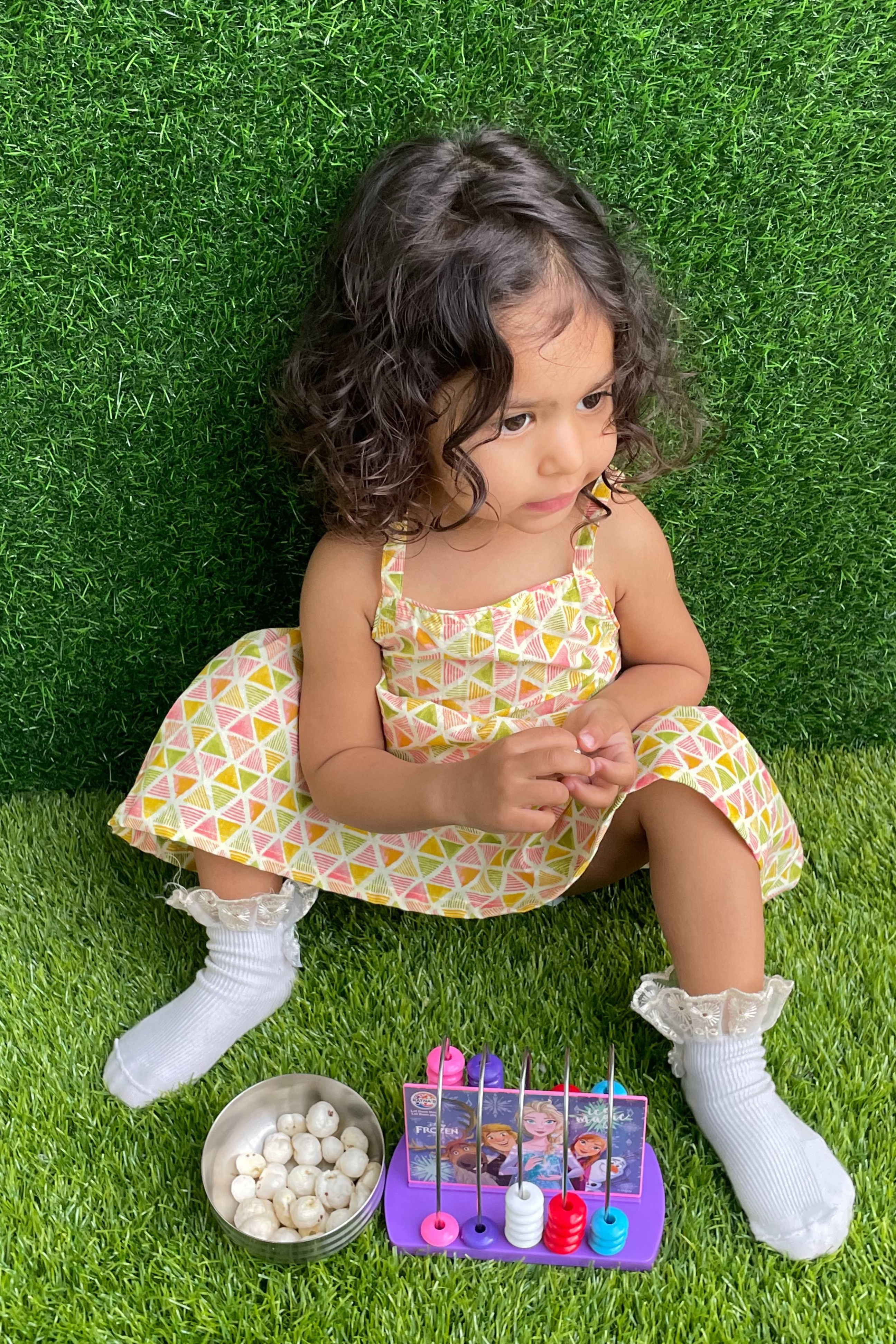 Girls Pure Cotton White Summer Dress - Abstract print