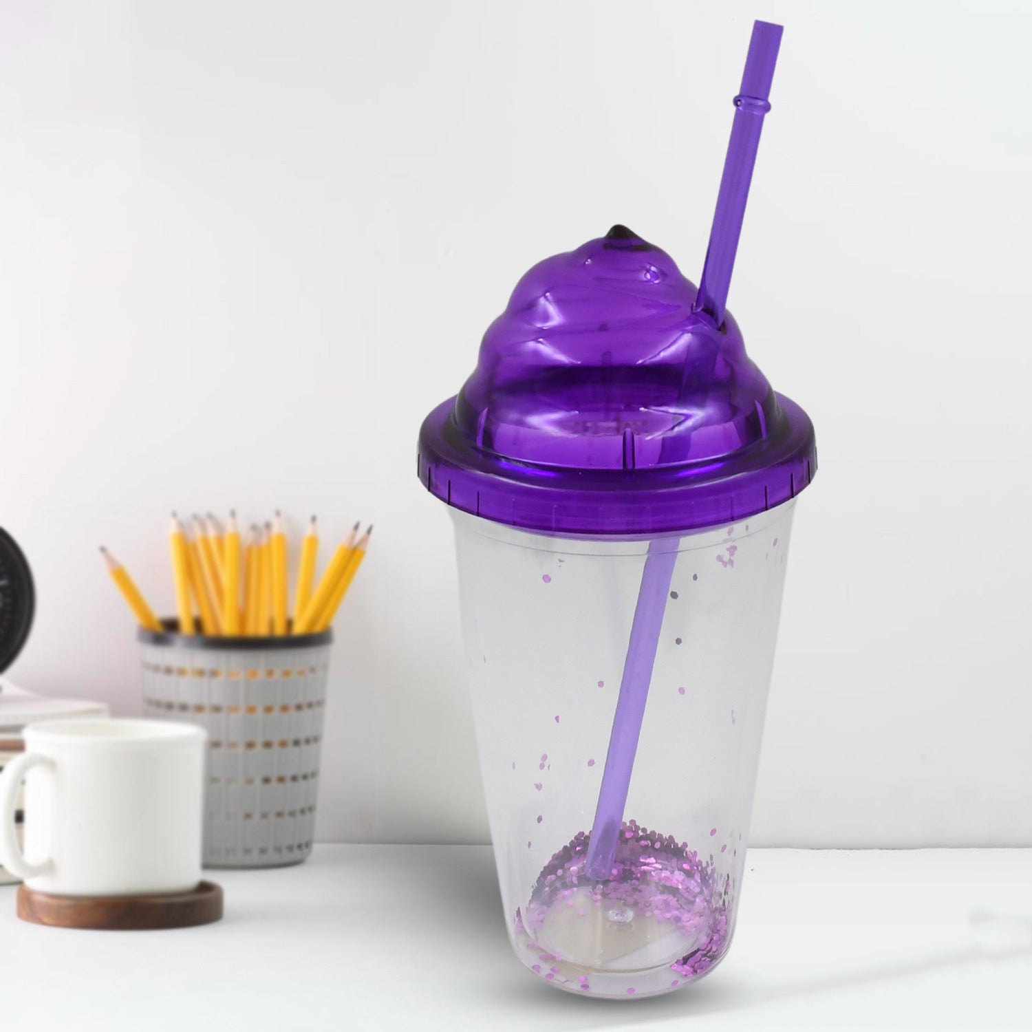 13131 High Quality Plasticcreative Cold Drink Cup Tumble Reusable Tea Coffee Tumbler With Lid And Straw Double Wall Plastic Drinking Sport Bottletravel Tumbler (1 Pc Mix Color)