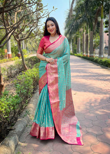 Sky Kanchipuram Tissue Silk Zari Woven Saree | TRENDBUY