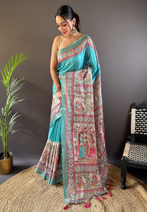 Sky Tussar Silk Traditional Saree With Weaving Work | TRENDBUY