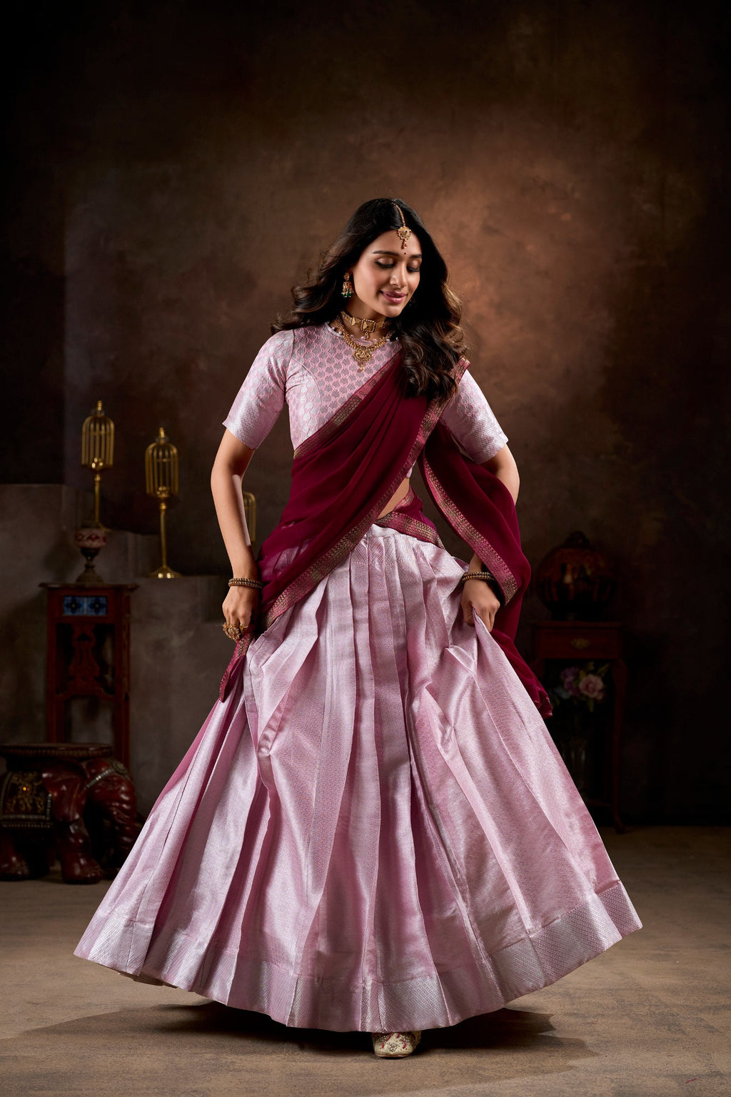 Elegant South Style Jacquard Silk Lehenga Choli