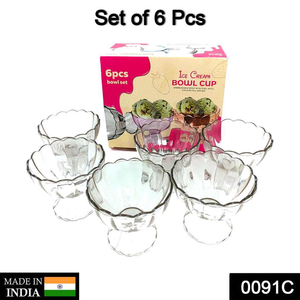 Set of 6 clear glass serving bowls for dessert, ice cream, salad, or fruit