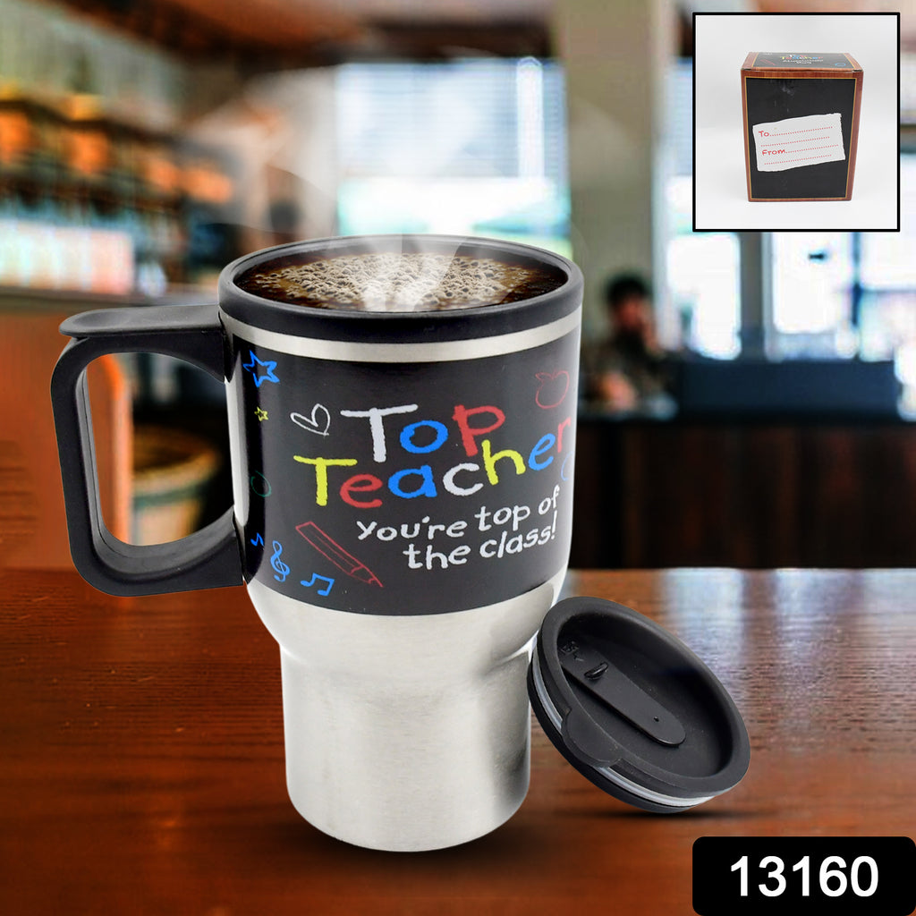 Stainless steel vacuum insulated double walled travel mug with lid & handle for car coffee