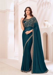 Teal Partywear Saree with Designer Blouse | TRENDBUY