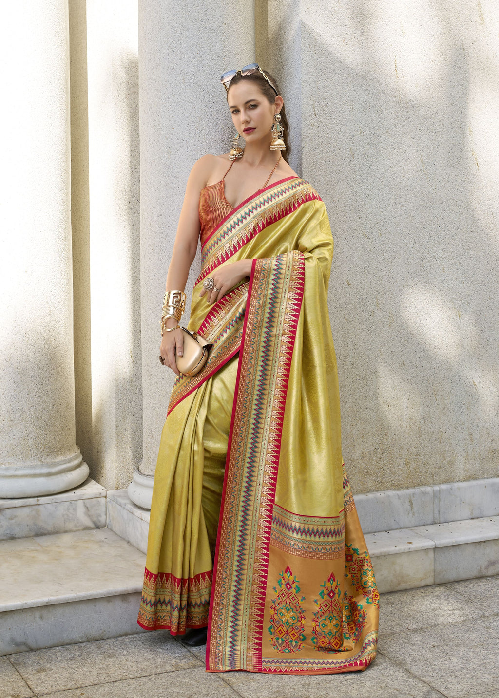 Trending Color Soft Tissue Silk Saree draped elegantly, showcasing its soft texture.