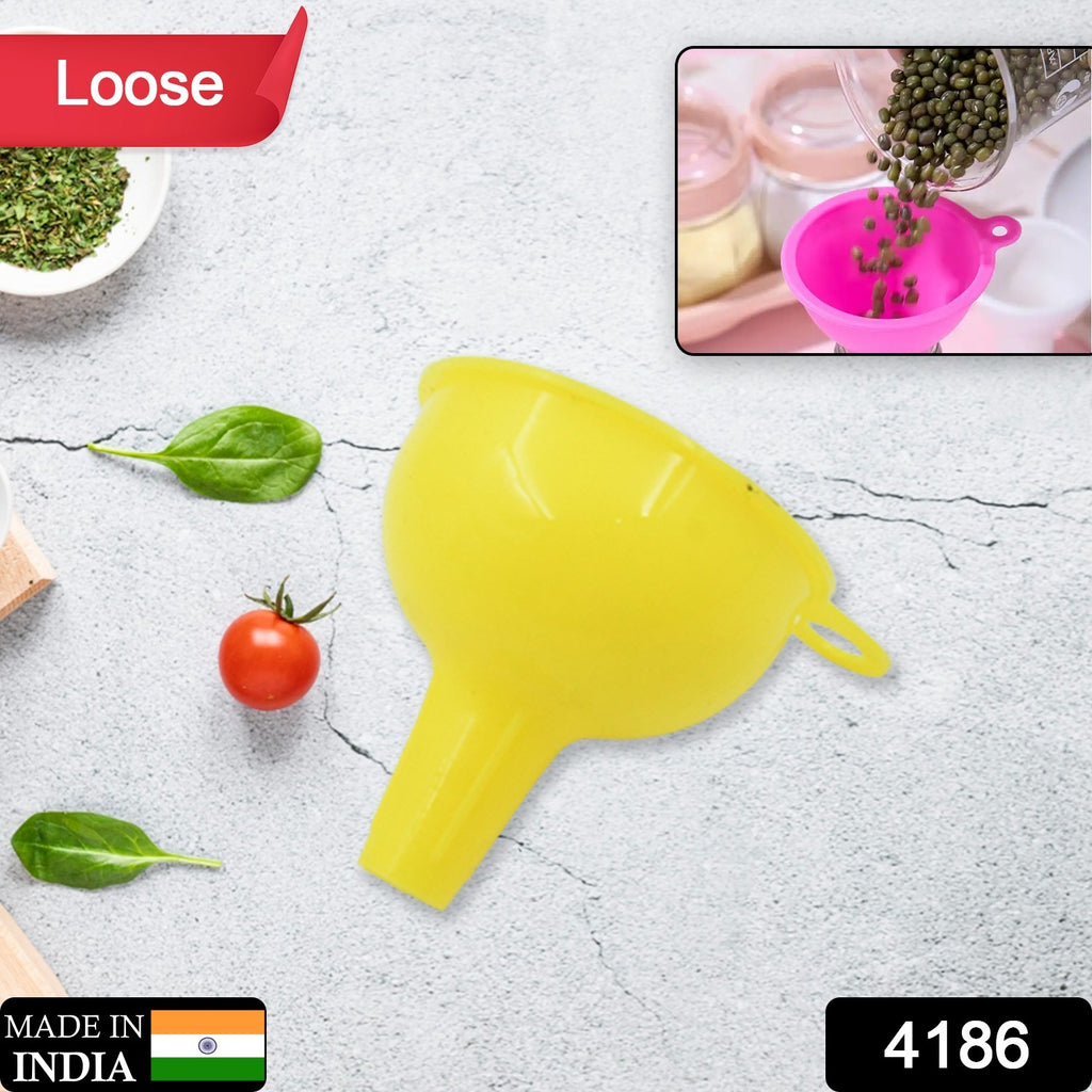 Blue food grade silicone funnel for pouring oil, sauce, water, and juice. Collapsible design for easy kitchen storage.