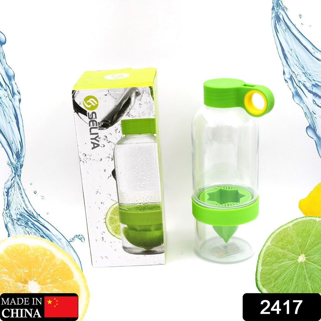 Duo of yellow and orange Citrus Zinger fruit infuser water bottles with lemon and orange slices for refreshing drinks.