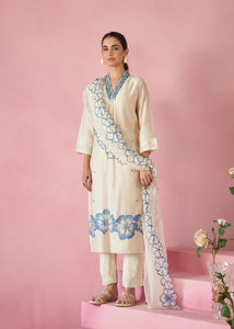 TRENDBUY Elegant White Embroidered Viscose Rayon Kurta Set with Pure Organza Dupatta