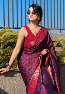 Violet Soft Kashmiri Silk Zari Woven Saree | TRENDBUY
