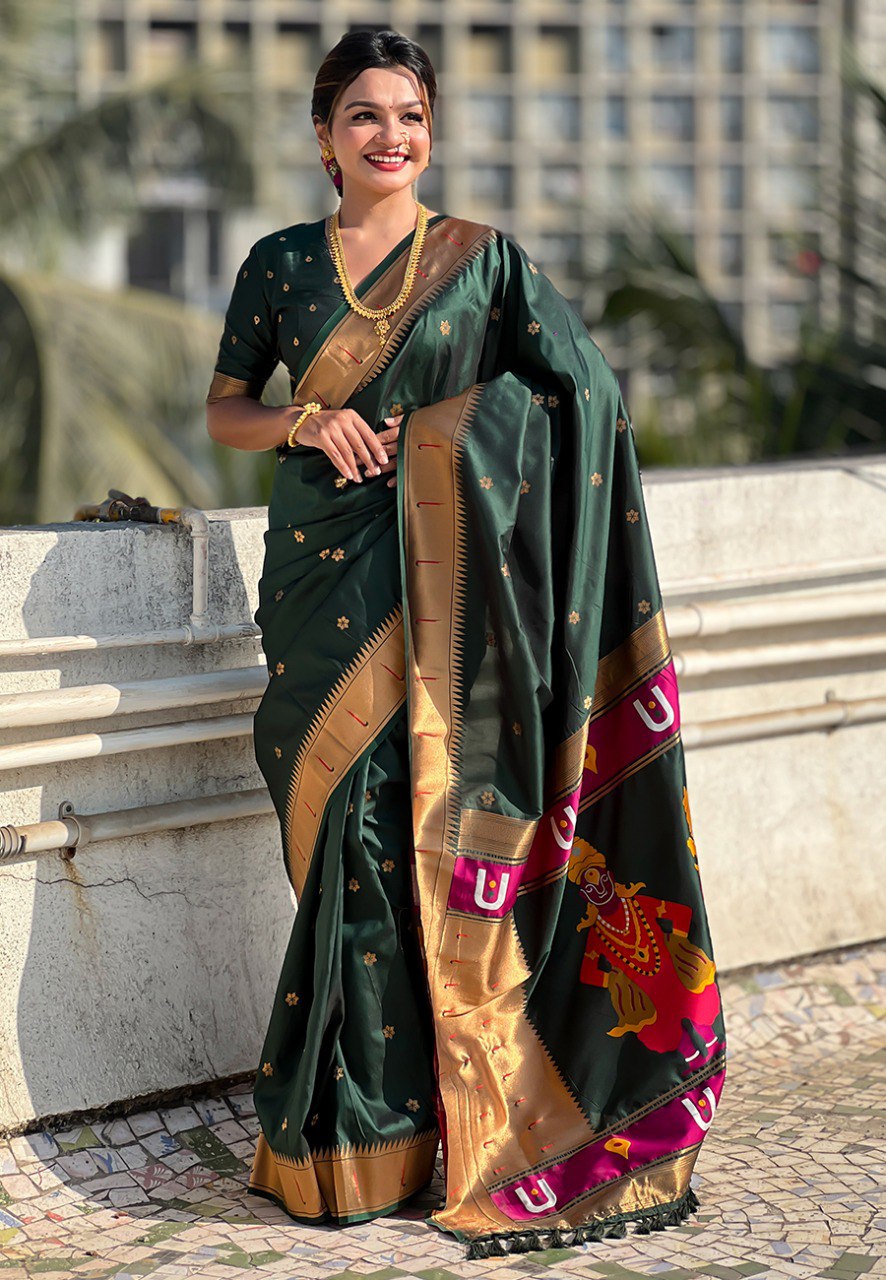 Vibrant Vitthala Paithani silk saree ideal for Mehndi functions