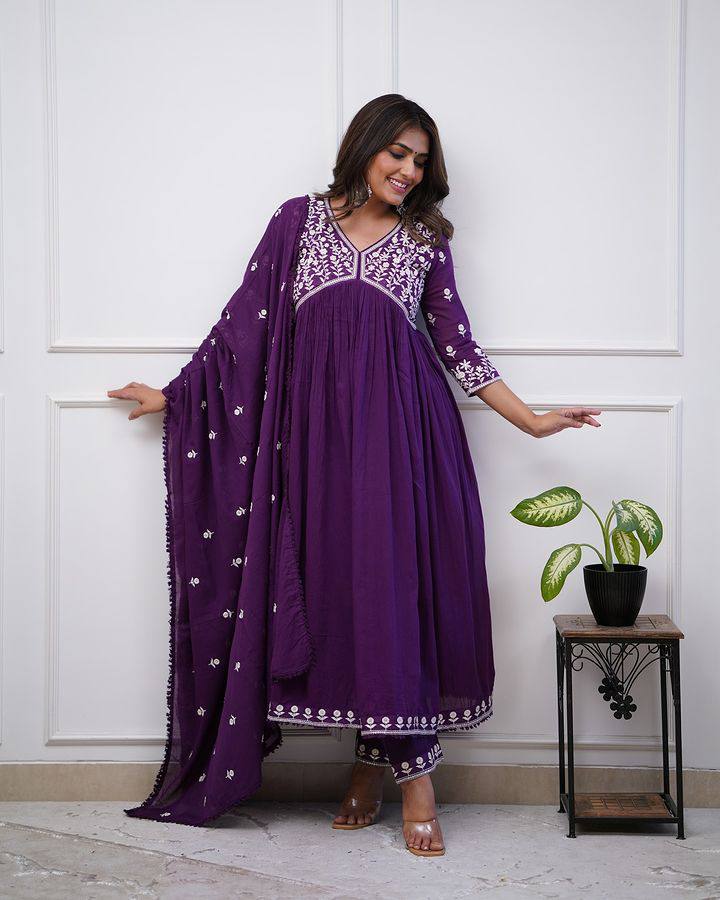 Women Embroidered Silk Kurta Set with Dupatta