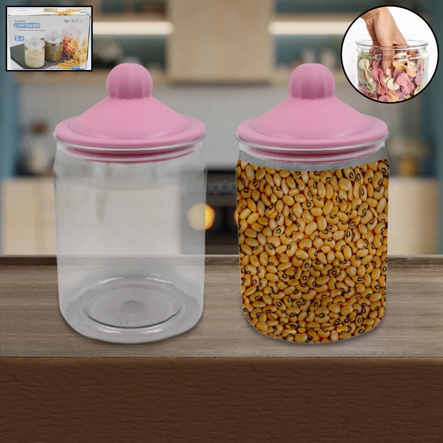 Transparent Kitchen Plastic Container Jar Set (2 Pcs Set  1100 Ml Approx) - TREND BUY
