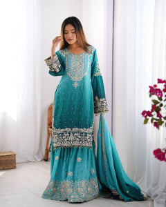 Wedding Wear Chinon silk Plazzo Dress | TRENDBUY