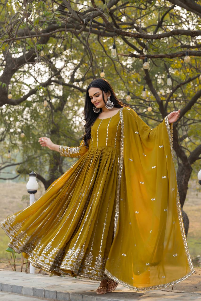 Wedding wear heavy work long gown
