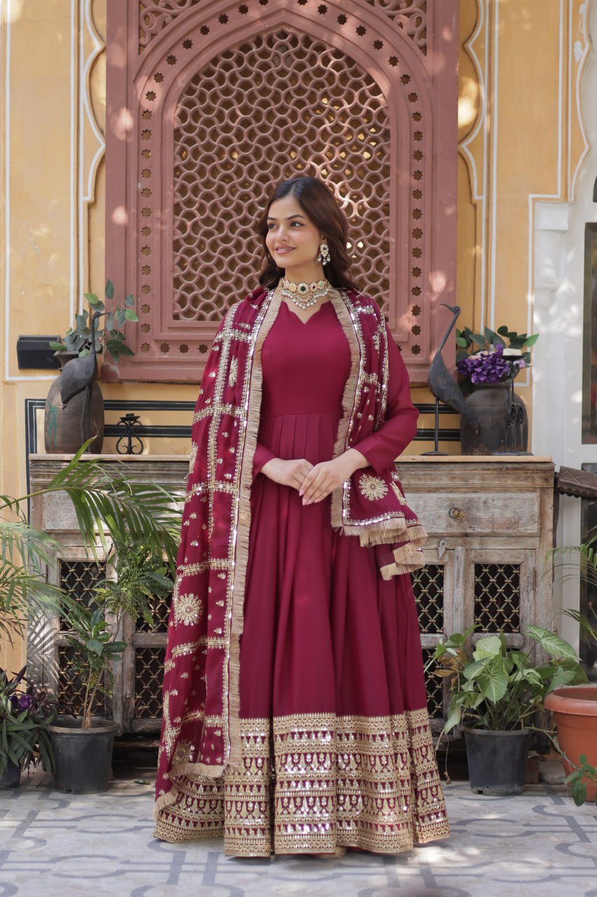 Wedding Star Georgette gown with detailed zari embroidery.
