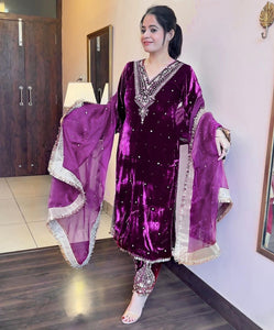 Premium Purple Wine Velvet Pakistani Suit for Festive Weddings