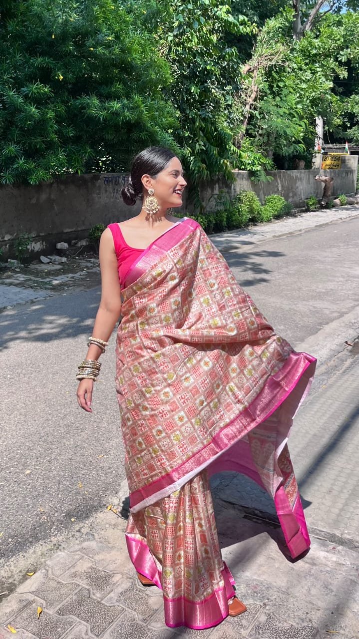 Latest Dola Silk digital printed saree showcasing vibrant patterns and blouse piece