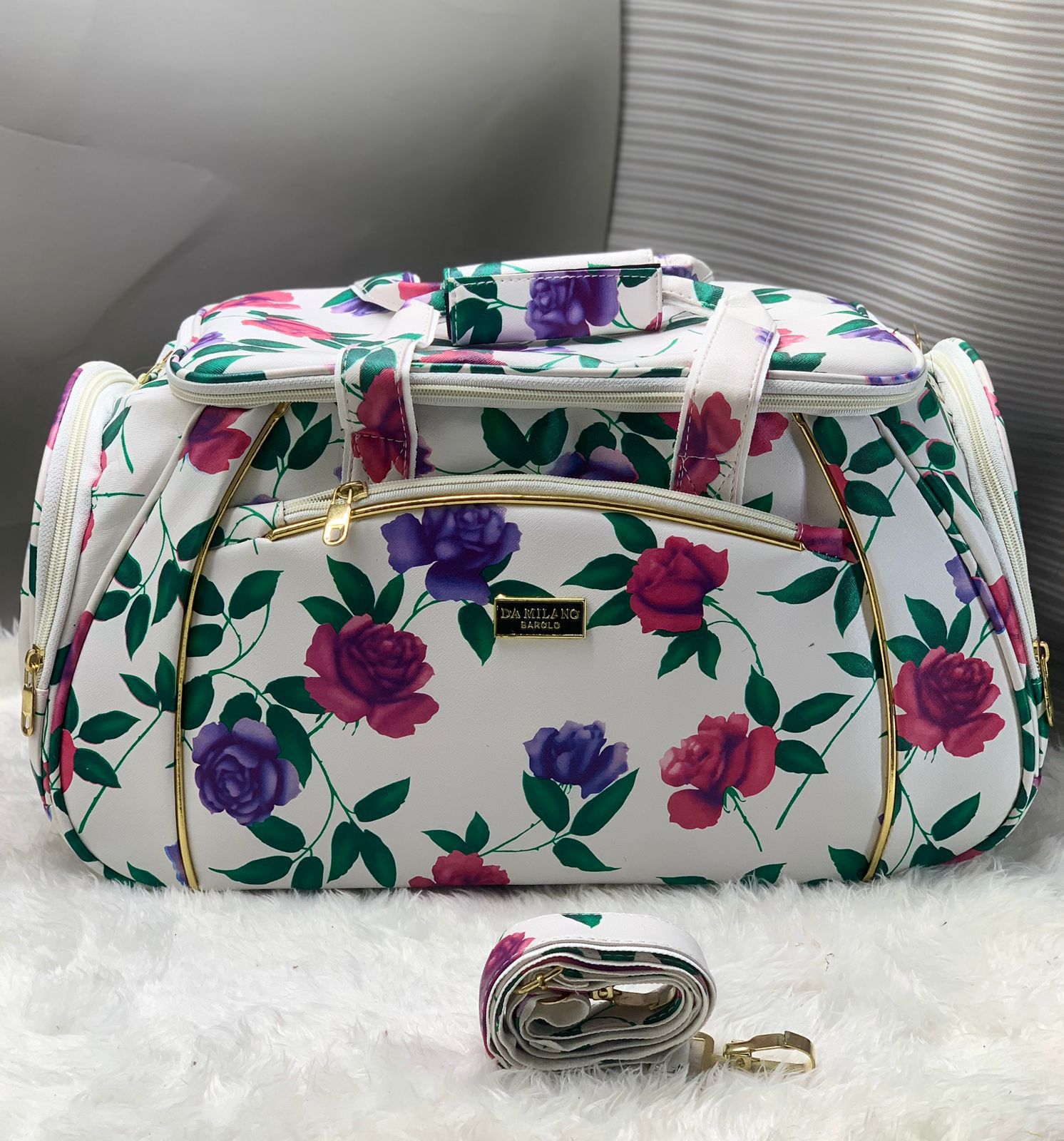 Floral Design Trendy Duffle Travel Bag for Unisex - Printed, Zipper Closure, Adjustable Strap (20x10x10.5 Inches) Design 1