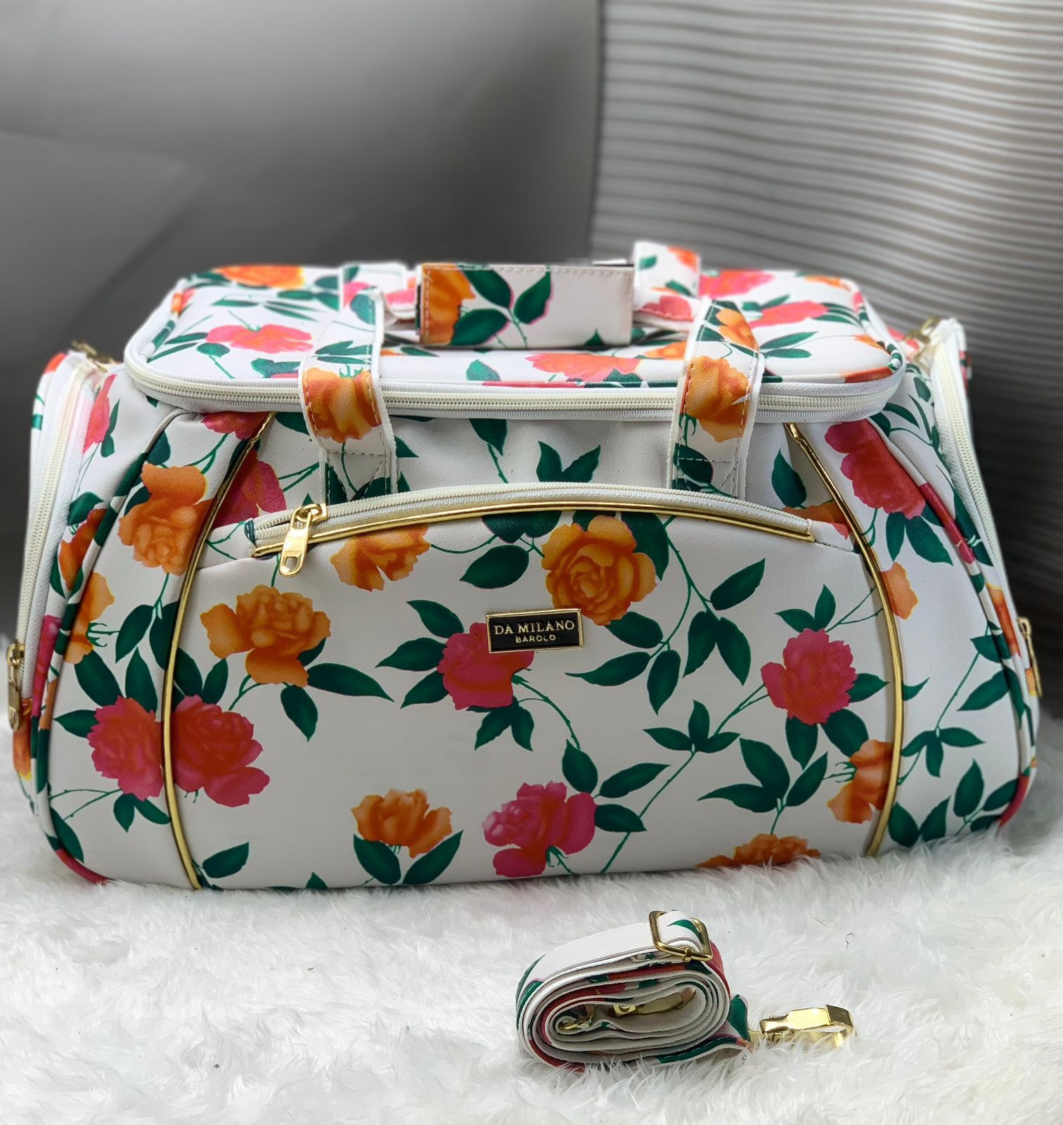 Floral Design Trendy Duffle Travel Bag for Unisex - Printed, Zipper Closure, Adjustable Strap (20x10x10.5 Inches) Design 2