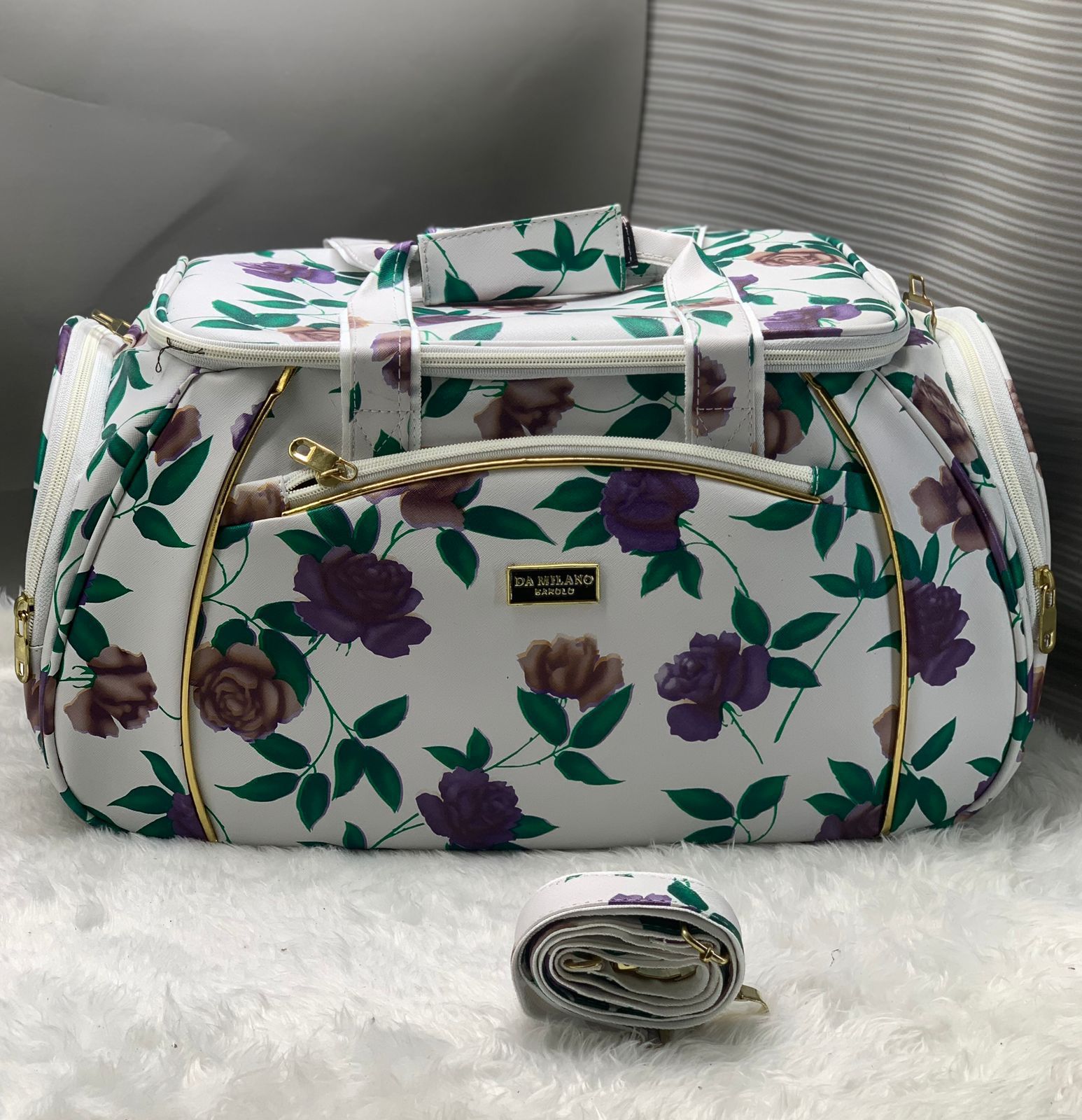 Floral Design Trendy Duffle Travel Bag for Unisex - Printed, Zipper Closure, Adjustable Strap (20x10x10.5 Inches) Design 3
